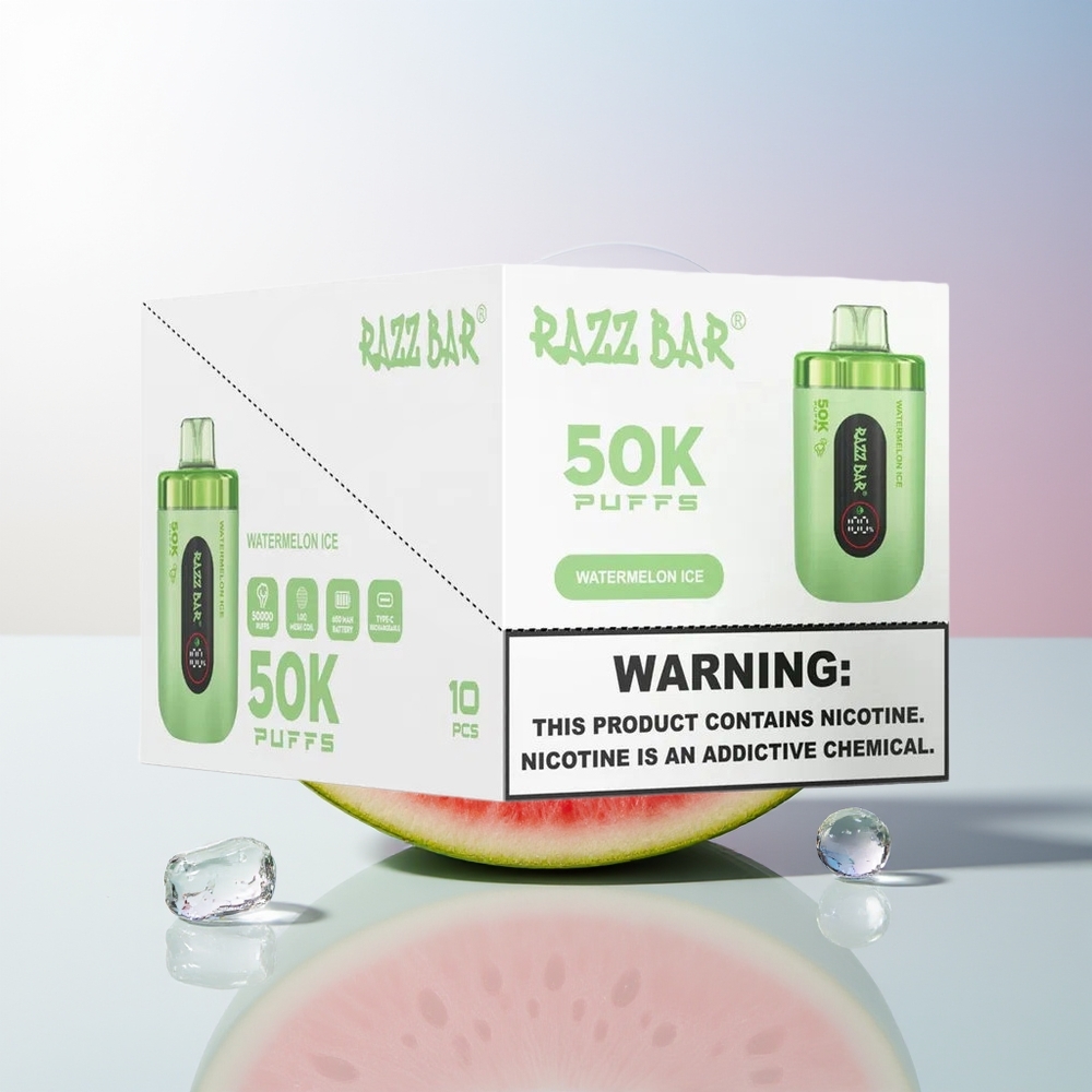 Wholesale Croatia Razz Bar 50K Puffs Jednokratna Vape Lubenica Led 10 Ohm Mesh Coil 650mAh Type-C 2 Nicotine