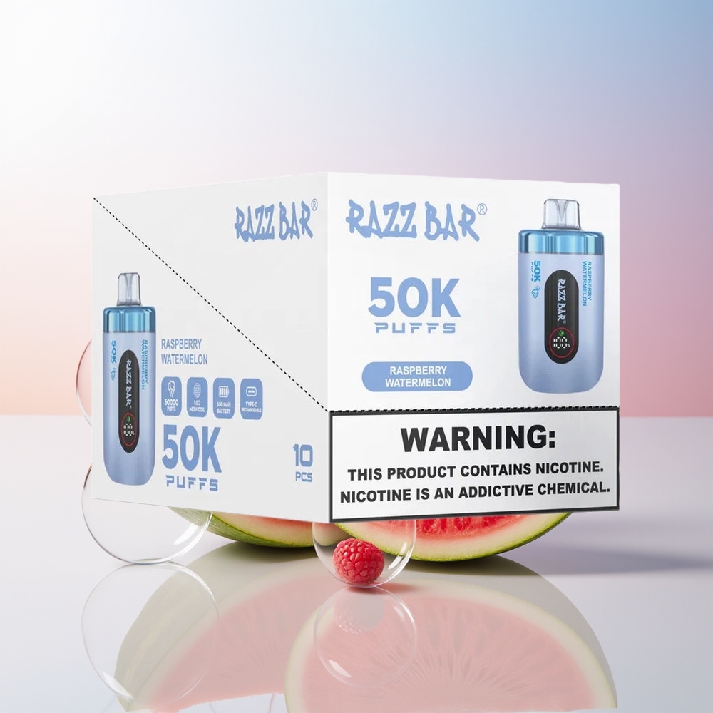 Wholesale Croatia Razz Bar 50K Puffs Jednokratna Vape Malina Lubenica 10 Ohm Mesh Coil 650mAh Type-C 2 Nicotine