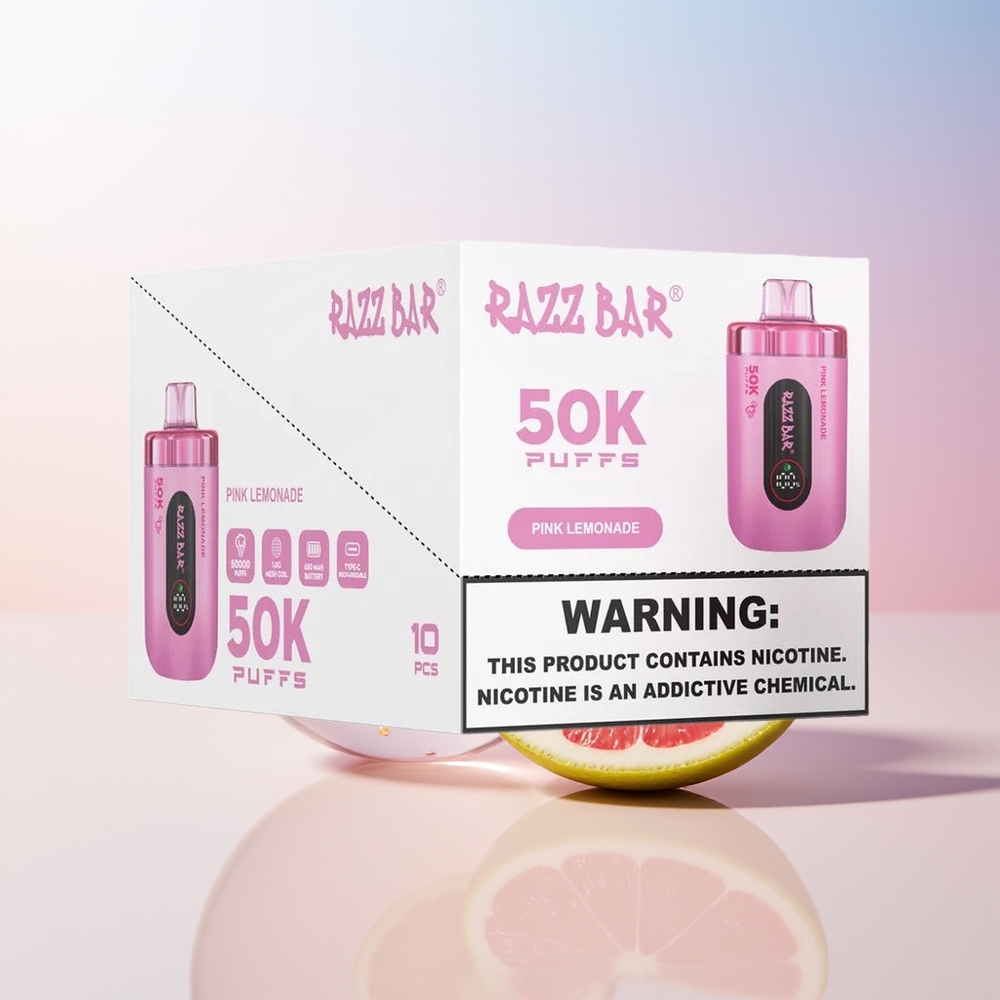 Wholesale Croatia Razz Bar 50K Puffs Jednokratna Vape Ružičasti Limunada 10 Ohm Mesh Coil 650mAh Type-C 2 Nicotine