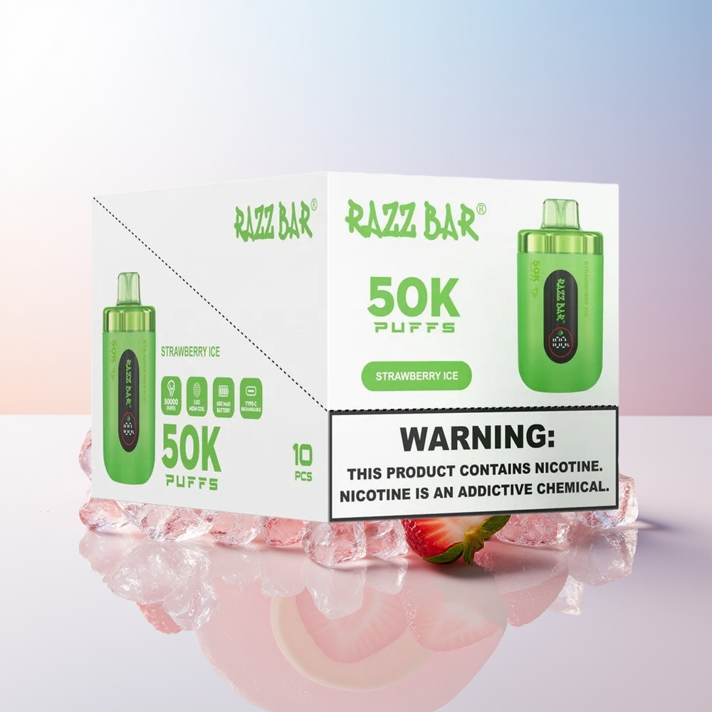 Wholesale Croatia Razz Bar 50K Pusta Jednokratna Vape Jagoda Led 10 Ohm Mesh Coil 650 Mah Battery Type-C Punjenje 2 Nikotina