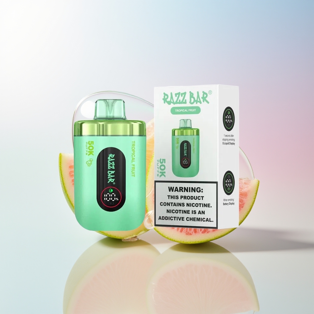 Wholesale Croatia Razz Bar 50K Ušteda Jednokratna Vape Tropsko Voće 10 Ohm Mesh Coil 650mAh Type-C 2 Nikotina