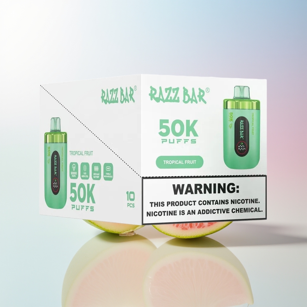 Wholesale Croatia Razz Bar 50K Ušteda Jednokratna Vape Tropsko Voće 10 Ohm Mesh Coil 650mAh Type-C 2 Nikotina