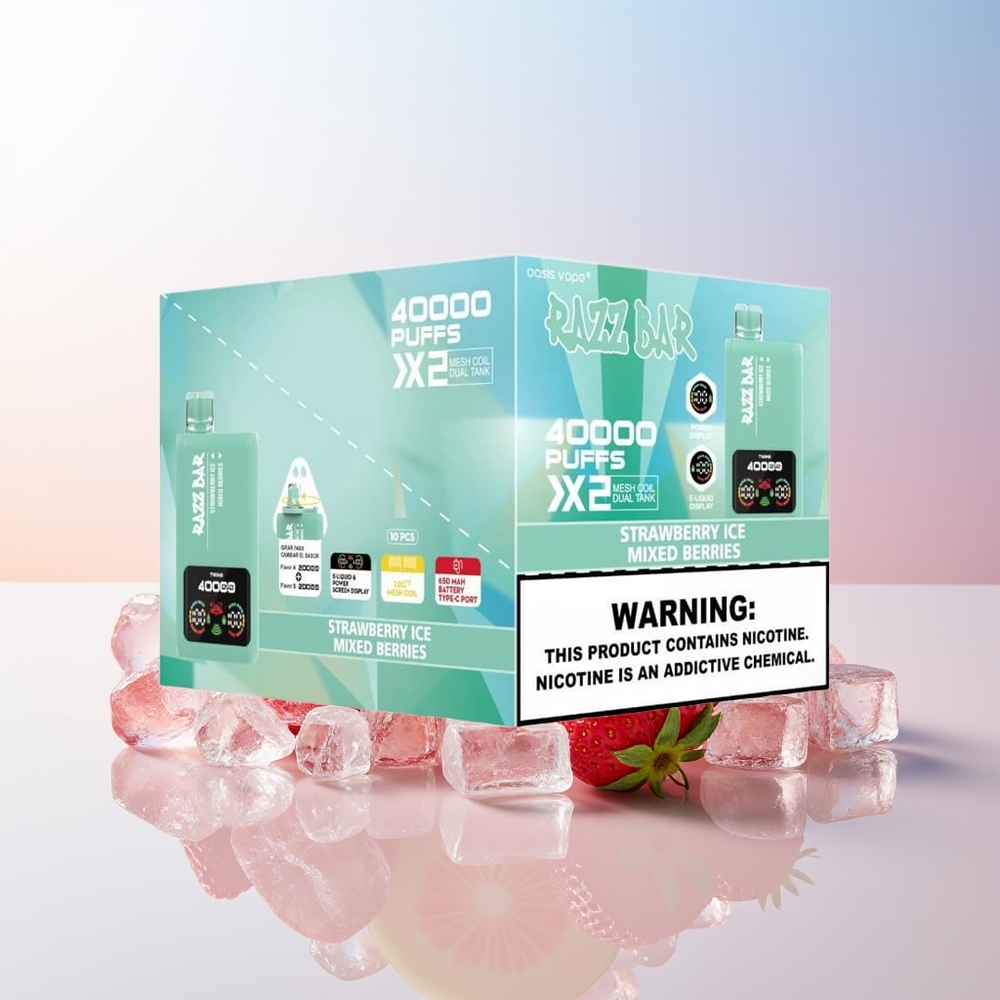 Wholesale Croatia Razz Bar Jednokratna Vape 40000 Puffa Jagoda Led - Mješovito Voće Power Screen Display 10Ohm 2 Mesh Coil 650 Mah Battery Type-C Port 2 5 Nikotina