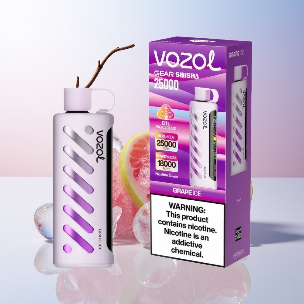 Wholesale Croatia VOZOL Gear Shisha 25000 Puffs Grožđe Led Dual Mesh Dual Modes SiLC Tech 1000mAh 5mg/ml