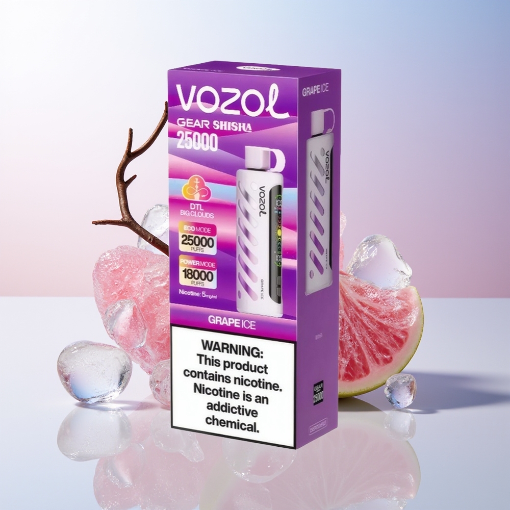 Wholesale Croatia VOZOL Gear Shisha 25000 Puffs Grožđe Led Dual Mesh Dual Modes SiLC Tech 1000mAh 5mg/ml