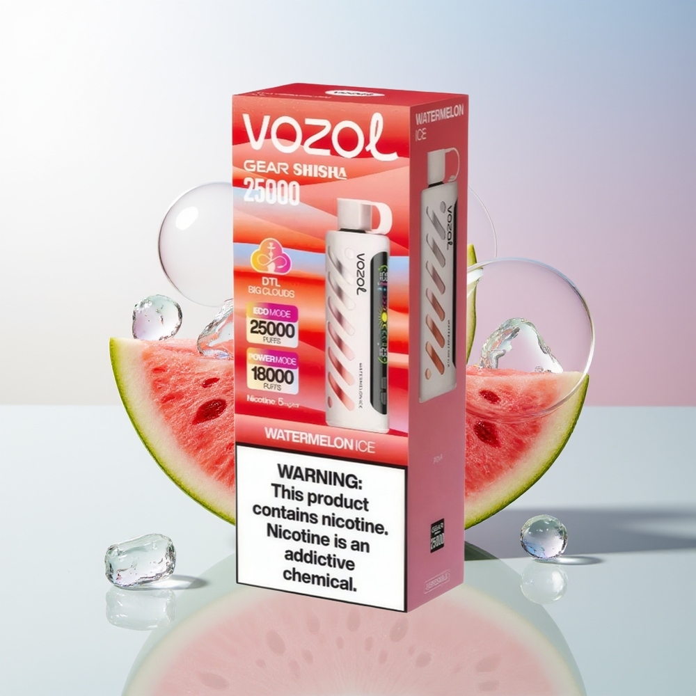 Wholesale Croatia VOZOL Gear Shisha 25000 Puffs Lubenica Led Dual Mesh Dual Modes SiLC Tech 1000mAh 5mg/ml
