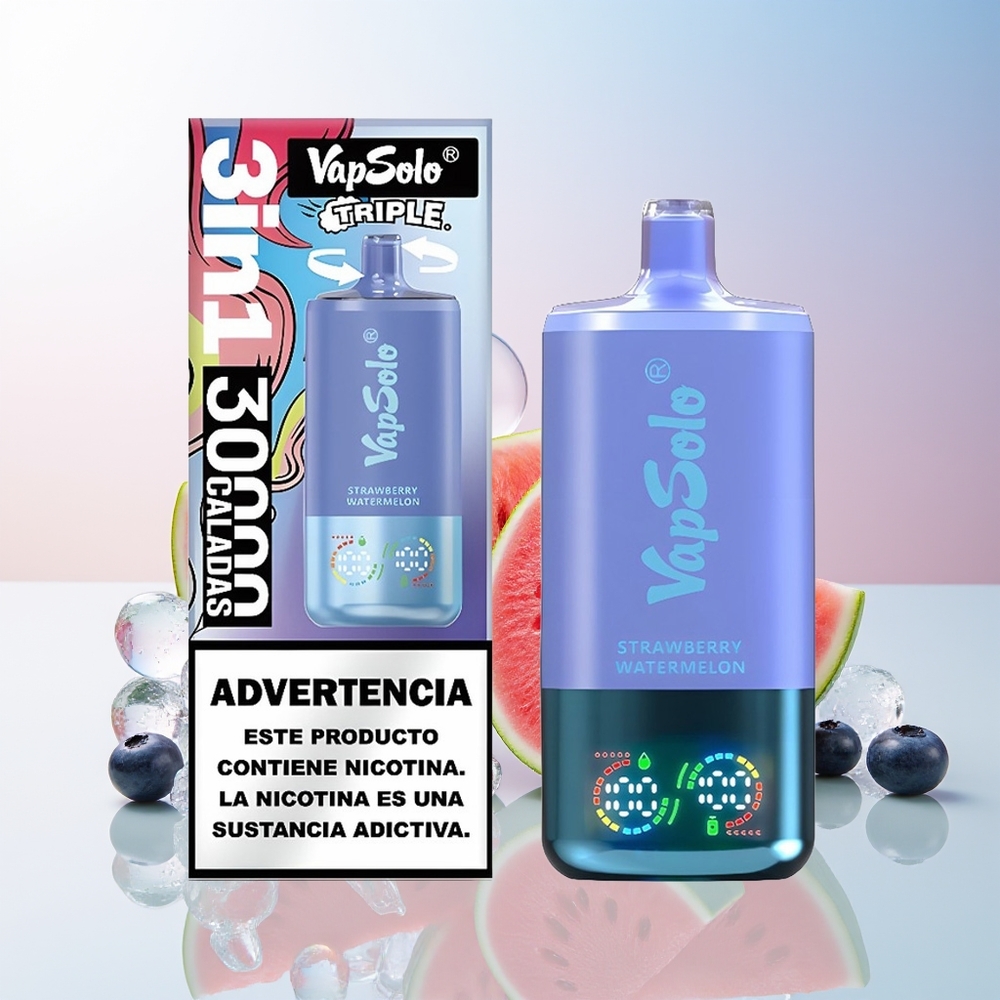 Wholesale Croatia VapSolo Triple 30000 Puffs 40ml Jagoda Lubenica  Borovnica Led Type-C