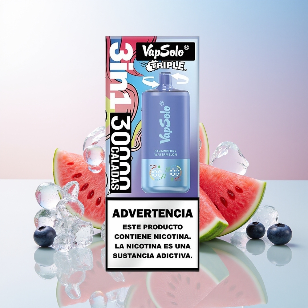 Wholesale Croatia VapSolo Triple 30000 Puffs 40ml Jagoda Lubenica  Borovnica Led Type-C