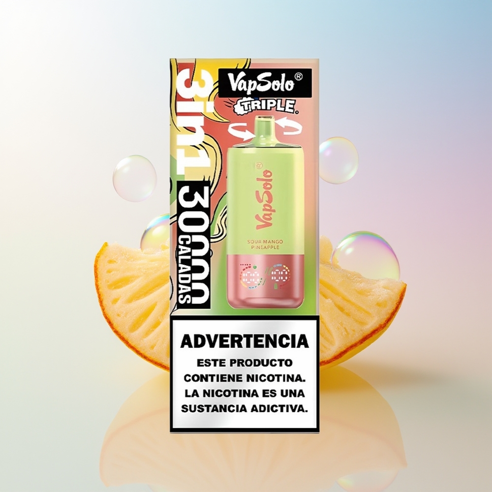 Wholesale Croatia VapSolo Triple 30000 Puffs Jednokratna Vape Kiselo Mango Ananas Type-C 3 Spremnika 40ml 20mg/50mg