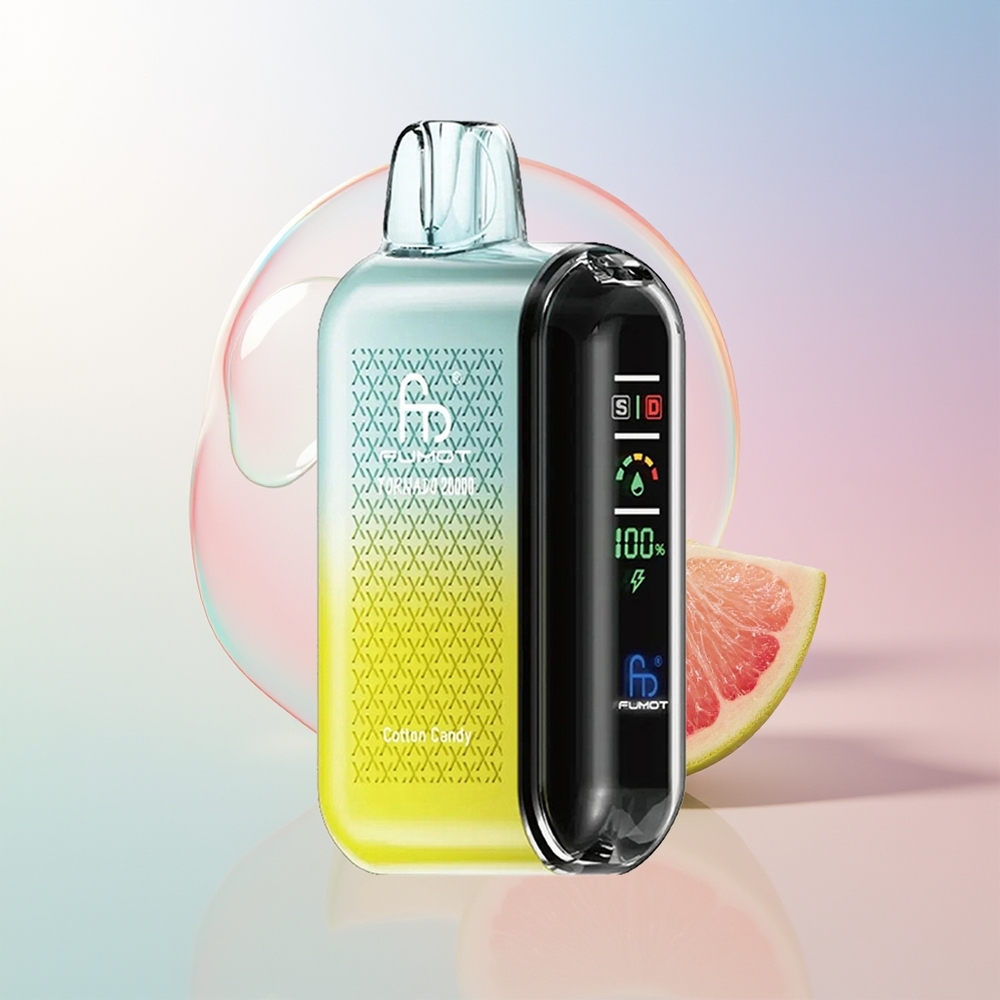 Wholesale Croatia Fumot Tornado 20000 Puffs Bombon od pamučnog slatkiša Dual Mesh Coil 20ml 850mAh Smart Display Airflow Control 2% Nicotine Single Engine Mode