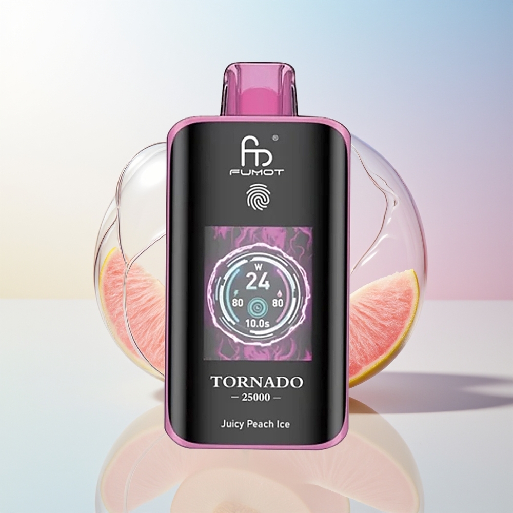 Wholesale Croatia Fumot Tornado 25000 Puffova HD Ekran 700mAh Punjenje 20ml Pre-filled E-tekućina Sočni Breskva Led 0/2%/3%/5% Jačina Nikotina Type-C