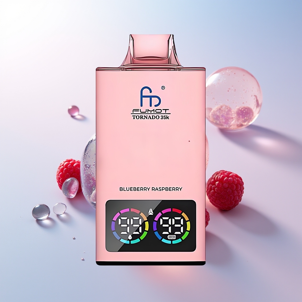Wholesale Croatia Fumot Tornado 35000 Borovnica Malina Dual Mesh Coil E-liquid Indicator Variable RGB Lights 15ml E-juice 700 MAH Battery Fast Charging USB-C